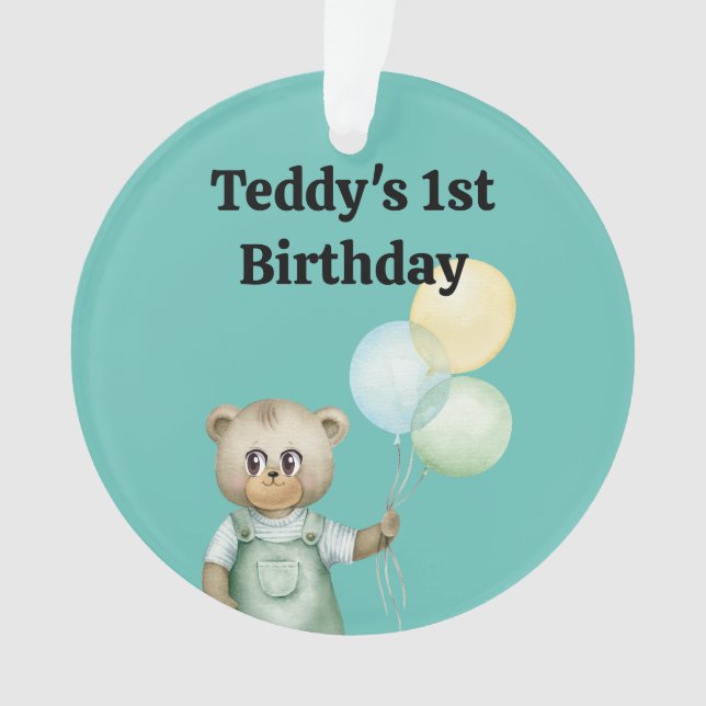 Cute Bear with Balloons Design Ornament (Front)