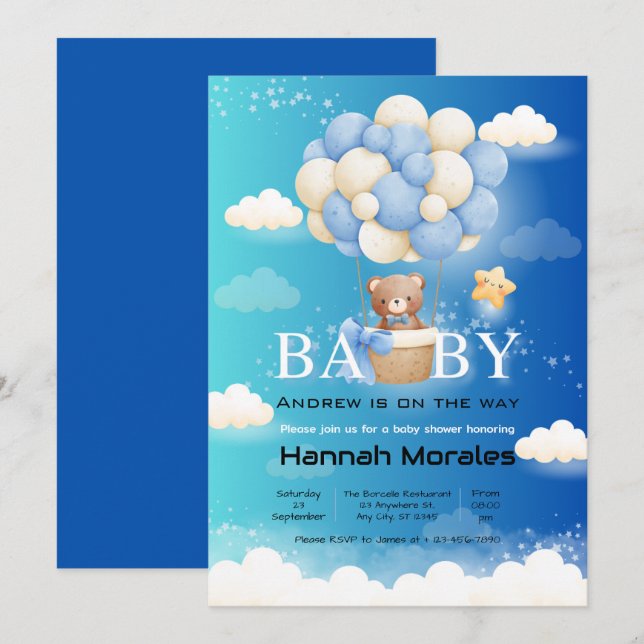 Cute Bear with Balloons Dual Shade Baby Shower Invitation (Front/Back)