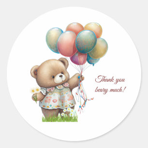 Cute Bear with Balloons Personalized Classic Round Sticker