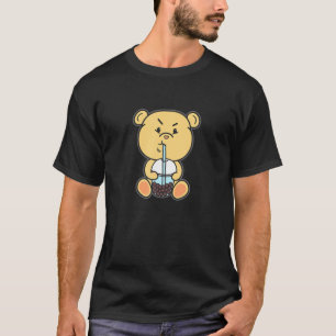 Cute Bear With Boba Milk Kawaii Minimalist Cartoon T-Shirt