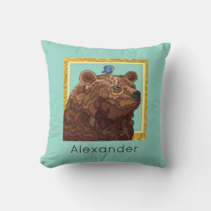 Cute bear with butterfly, kid's personalized throw pillow