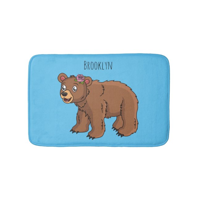 Cute bear with flower cartoon illustration  bath mat (Front)