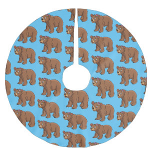 Cute bear with flower cartoon illustration brushed polyester tree skirt