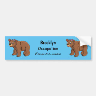 Cute bear with flower cartoon illustration bumper sticker