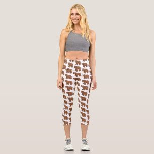 Cute bear with flower cartoon illustration capri leggings
