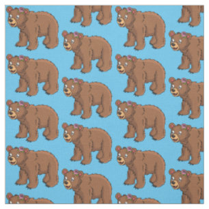 Cute bear with flower cartoon illustration fabric