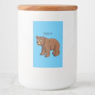 Cute bear with flower cartoon illustration food label