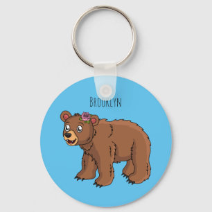 Cute bear with flower cartoon illustration keychain