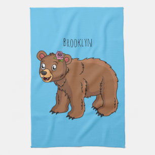 Cute bear with flower cartoon illustration kitchen towel