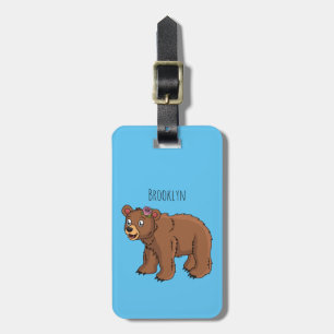 Cute bear with flower cartoon illustration luggage tag