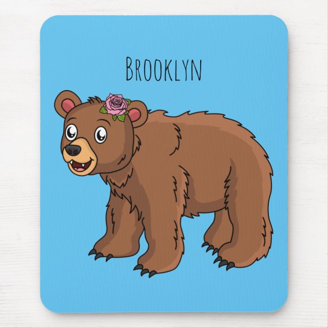 Cute bear with flower cartoon illustration mouse pad (Front)