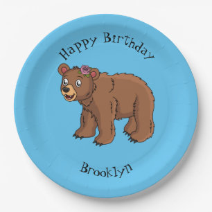 Cute bear with flower cartoon illustration paper plate