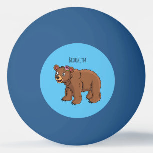 Cute bear with flower cartoon illustration ping pong ball