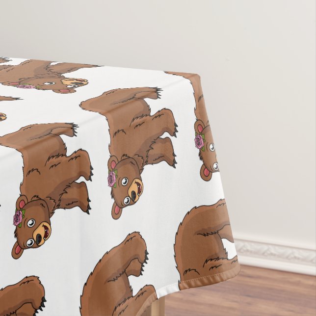 Cute bear with flower cartoon illustration   tablecloth (In Situ)
