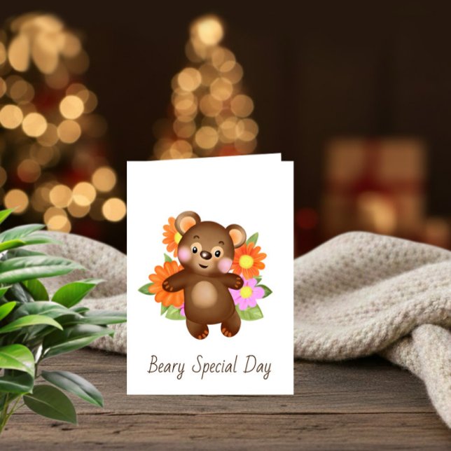 Cute Bear with Flowers Greeting Card  (Creator Uploaded)