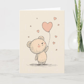Cute Bear with Heart Balloon Greeting Card