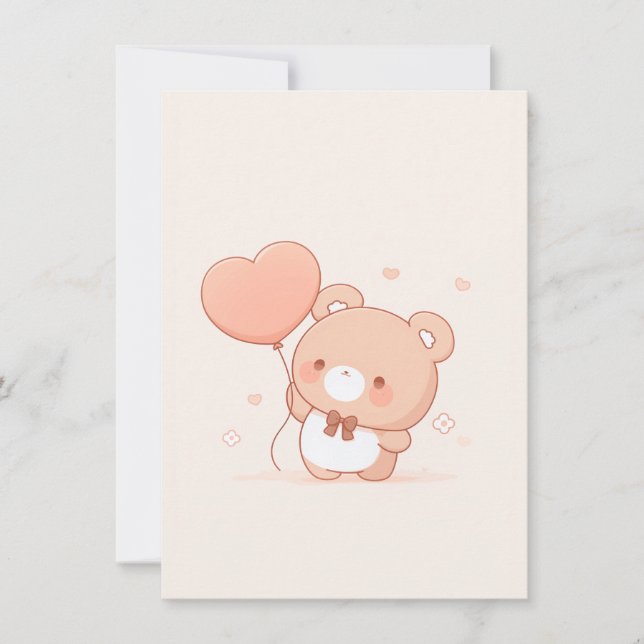 Cute Bear with Heart Balloon Greeting Card (Front)