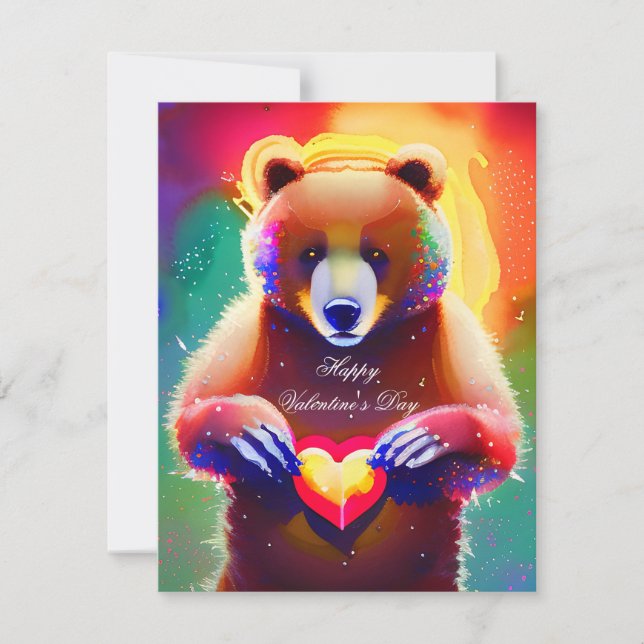 Cute bear with heart kids valentine  holiday card (Front)
