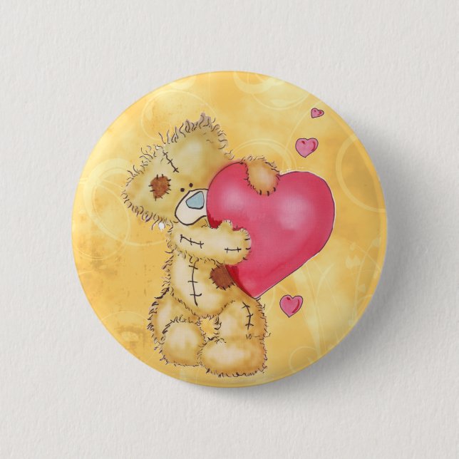 Cute Bear with Hearts 2 Inch Round Button (Front)