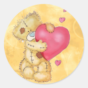 Cute Bear with Hearts Classic Round Sticker