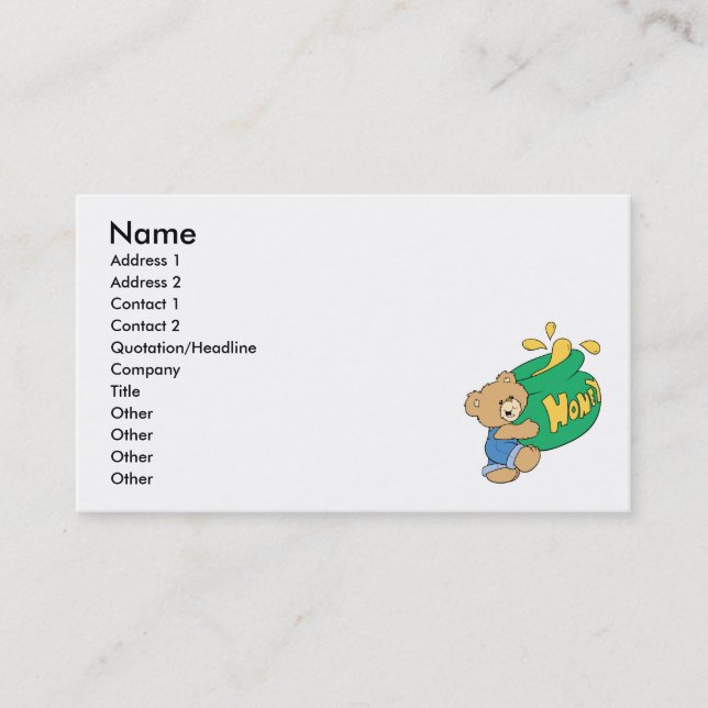 Cute Bear with Huge Honey Pot Business Card (Front)