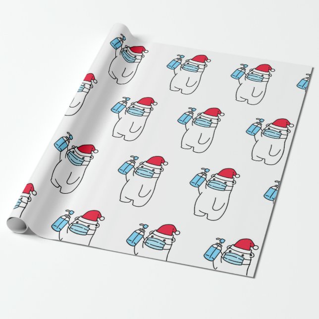 CUTE BEAR WITH MASK AND SANITIZER Wrapping Paper (Unrolled)