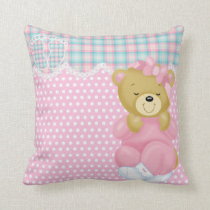 Cute Bear With Pink Pajamas Throw Pillow
