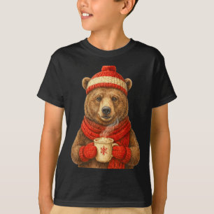 Cute Bear With Santa Hat Coffee Lover Funny Winter T-Shirt