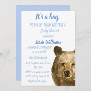 Cute Bear Woodland Animals Rustic Baby boy shower  Invitation