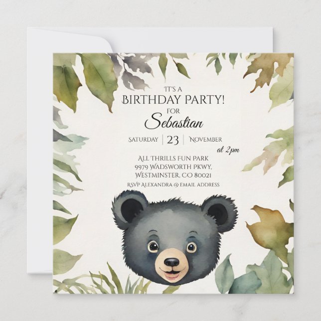 Cute Bear Woodland Birthday Party Invitation (Front)