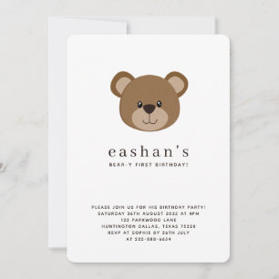 Cute Bear-y First Birthday Photo Rounded Invitation