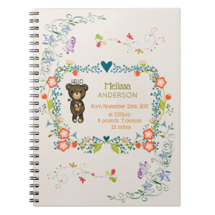 Cute Bear, Yellow Flower & Floral Wreath Baby Notebook