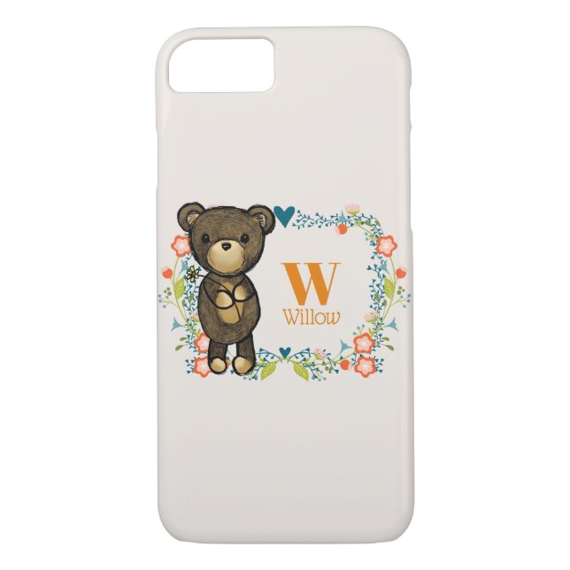 Cute Bear, Yellow Flower & Floral Wreath Case-Mate iPhone Case (Back)