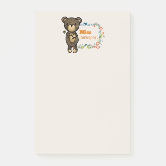 Cute Bear, Yellow Flower & Floral Wreath Custom Post-it Notes (Front)