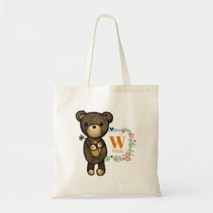 Cute Bear, Yellow Flower & Floral Wreath Custom Tote Bag