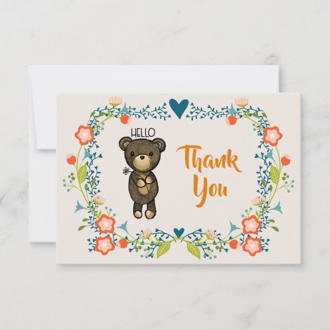Cute Bear, Yellow Flower & Floral Wreath Thank You (Front)