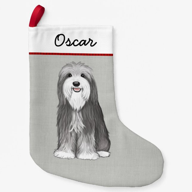 Cute Bearded Collie Cartoon Dog Beardie Custom Pet Small Christmas Stocking (Front)