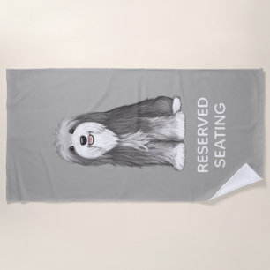 Cute Bearded Collie with Custom Text Beach Towel