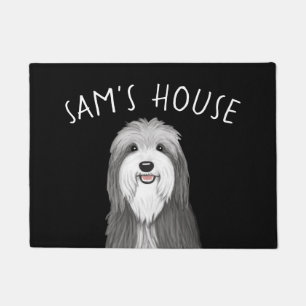 Cute Bearded Collie with Custom Text Doormat