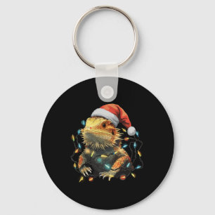 Cute Bearded Dragon Christmas Lights Santa Hat Xma Keychain