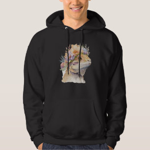 Cute Bearded Dragon Flower Crown Floral Watercolor Hoodie