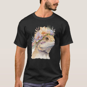 Cute Bearded Dragon Flower Crown Floral Watercolor T-Shirt