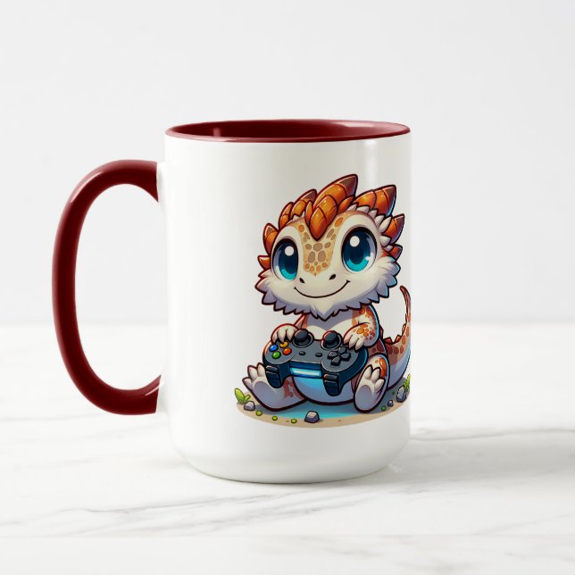cute bearded dragon holding game controller mug (Left)