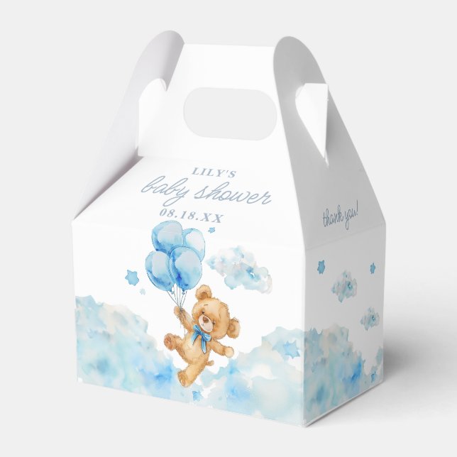 Cute Bearly Wait Blue Boy Baby Shower Favor Box (Front Side)
