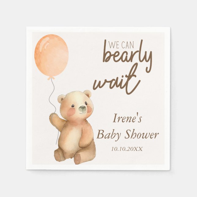 Cute Bearly Wait Teddy Bear Baby Shower Napkin (Front)