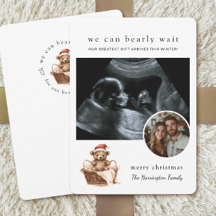 Cute Bearly Wait Watercolor Christmas Baby Reveal Holiday Card