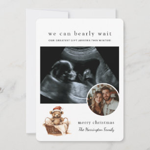 Cute Bearly Wait Watercolor Christmas Baby Reveal Holiday Card