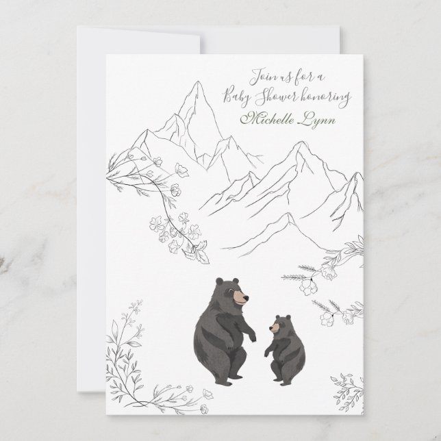 Cute Bears and Mountain Woodland Baby Shower Invitation (Front)