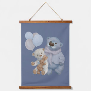 cute bears and teddy bunny with balloons hanging tapestry