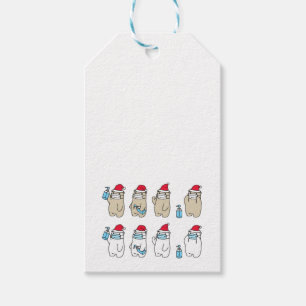 Cute bears Christmas hat mask sanitizer Gift Tags